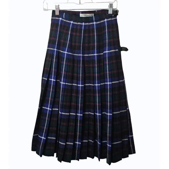Plaid Midi Skirt - Black and Blue - Picture 1 of 10